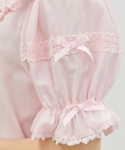 Torsion Lace Round Collar Short Sleeve Blouse