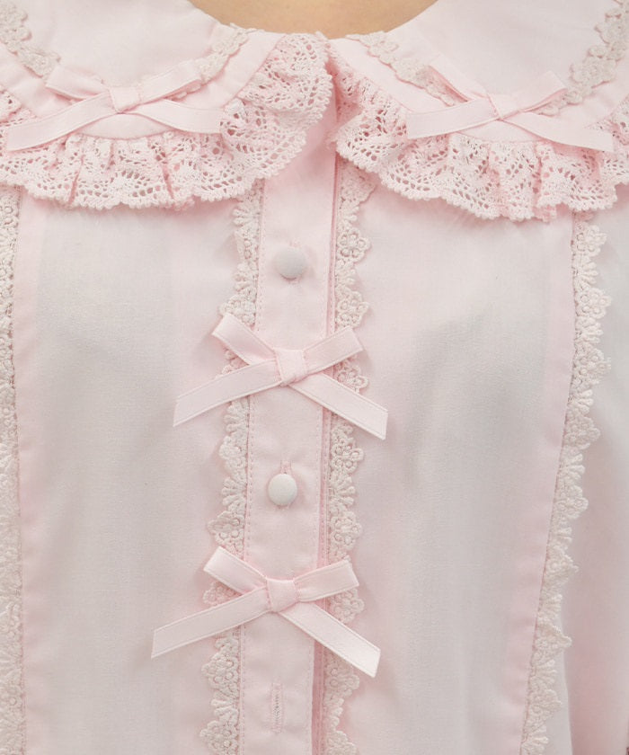 Torsion Lace Round Collar Short Sleeve Blouse