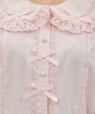 Torsion Lace Round Collar Short Sleeve Blouse