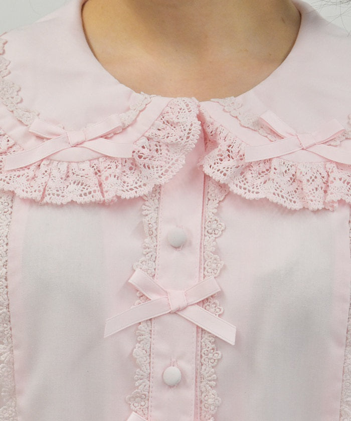 Torsion Lace Round Collar Short Sleeve Blouse