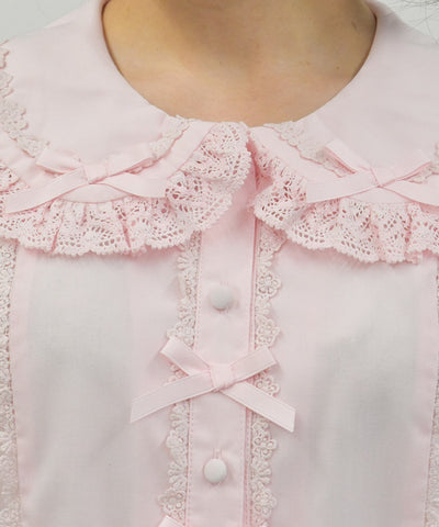Torsion Lace Round Collar Short Sleeve Blouse