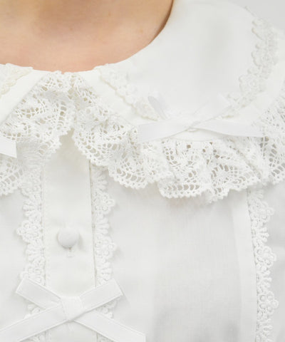 Torsion Lace Round Collar Short Sleeve Blouse