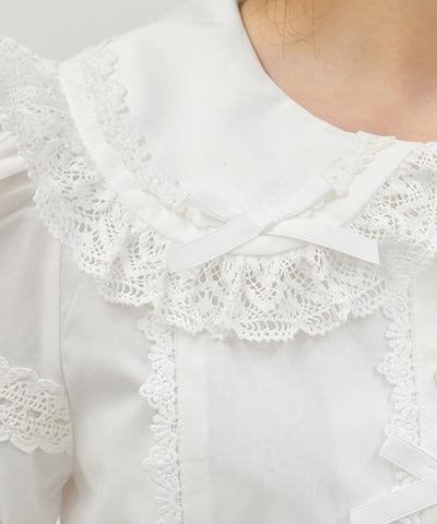 Torsion Lace Round Collar Short Sleeve Blouse