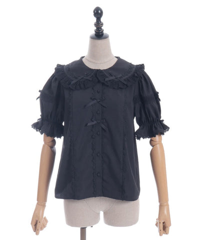 Torsion Lace Round Collar Short Sleeve Blouse