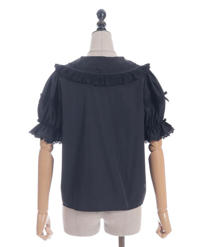 Torsion Lace Round Collar Short Sleeve Blouse