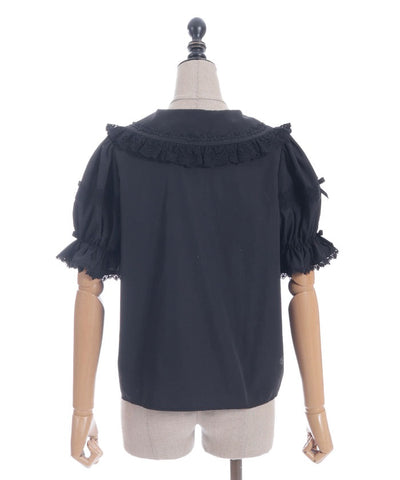 Torsion Lace Round Collar Short Sleeve Blouse
