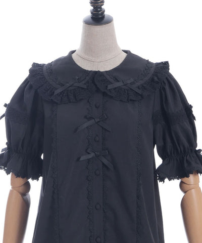 Torsion Lace Round Collar Short Sleeve Blouse
