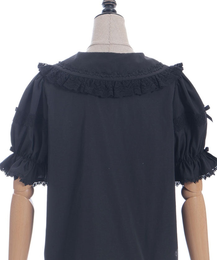 Torsion Lace Round Collar Short Sleeve Blouse