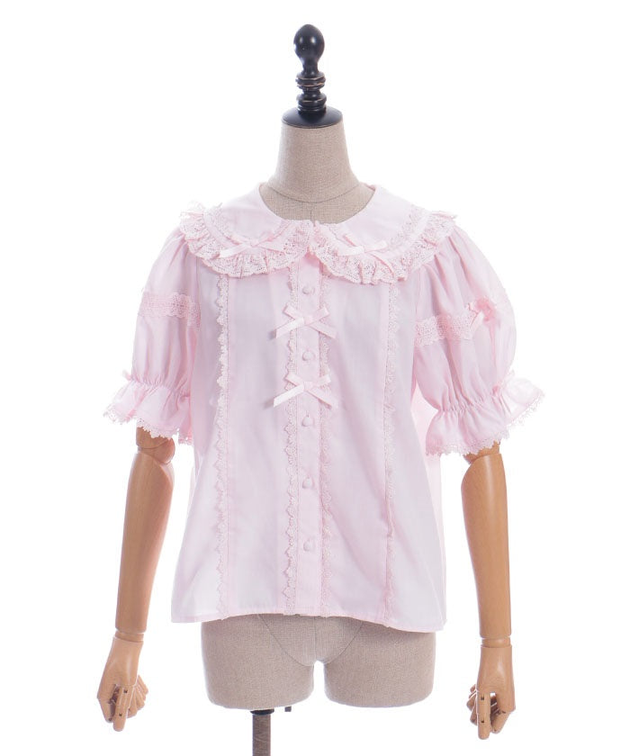 Torsion Lace Round Collar Short Sleeve Blouse