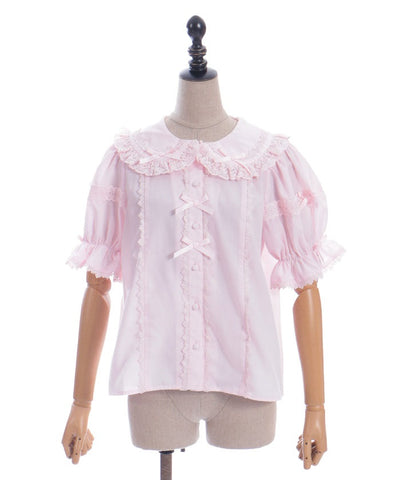 Torsion Lace Round Collar Short Sleeve Blouse