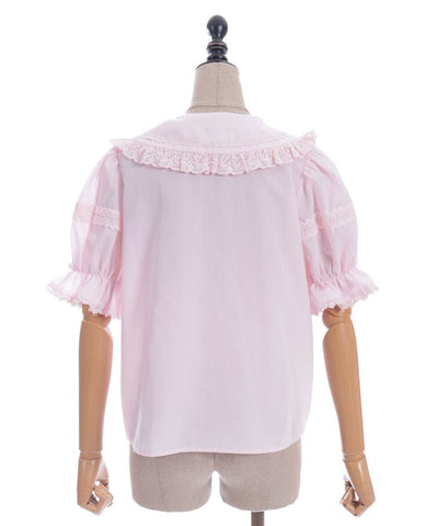 Torsion Lace Round Collar Short Sleeve Blouse
