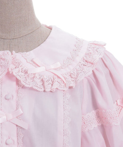 Torsion Lace Round Collar Short Sleeve Blouse