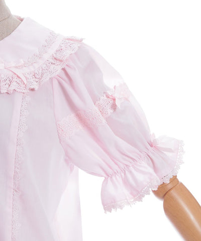 Torsion Lace Round Collar Short Sleeve Blouse
