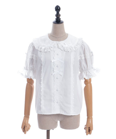 Torsion Lace Round Collar Short Sleeve Blouse