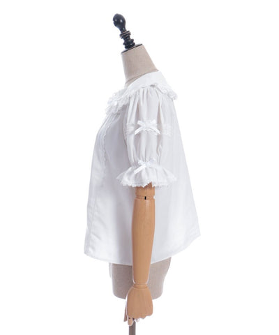 Torsion Lace Round Collar Short Sleeve Blouse