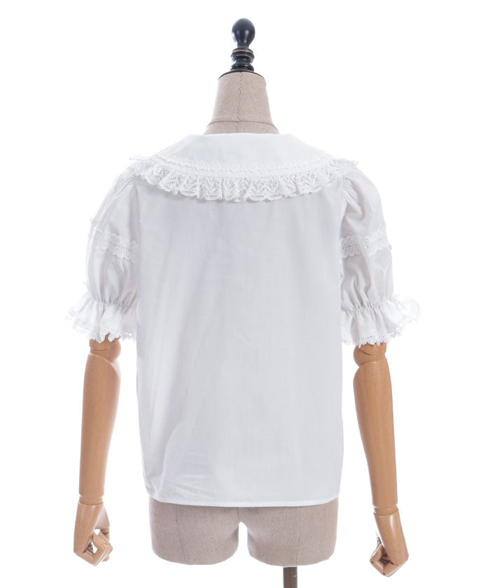 Torsion Lace Round Collar Short Sleeve Blouse