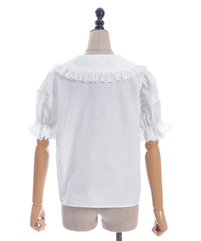 Torsion Lace Round Collar Short Sleeve Blouse