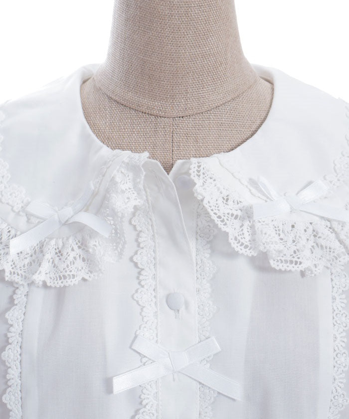 Torsion Lace Round Collar Short Sleeve Blouse