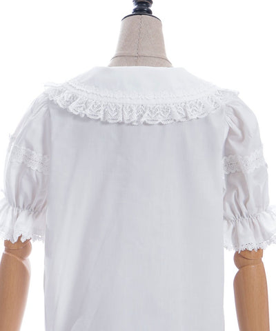 Torsion Lace Round Collar Short Sleeve Blouse