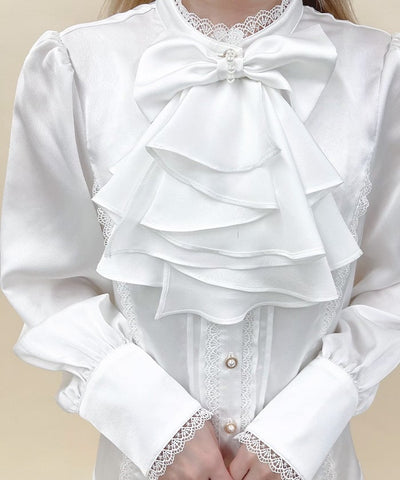Blouse with Jabot Brooch