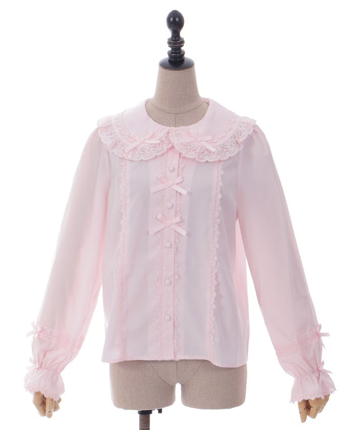 Torsion Lace Round Collar Blouse