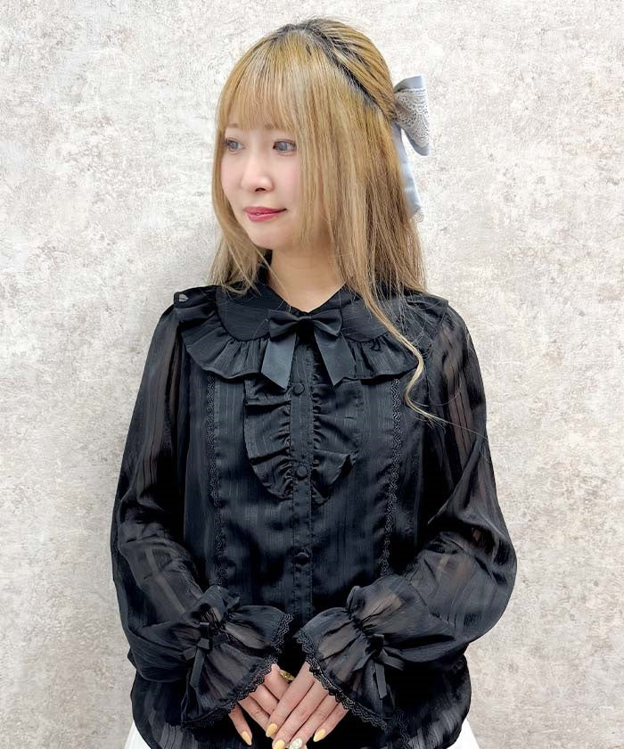 Striped Sheer Blouse – axes femme from JAPAN