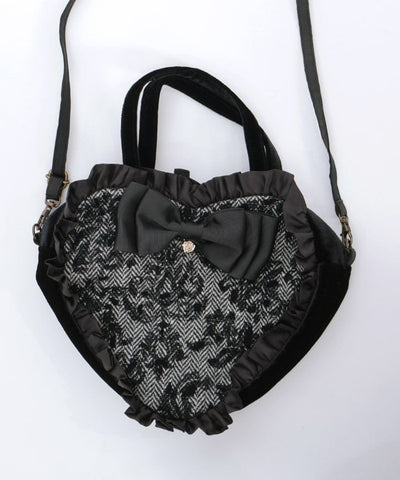 Tweed Heart Ribbon Bag S