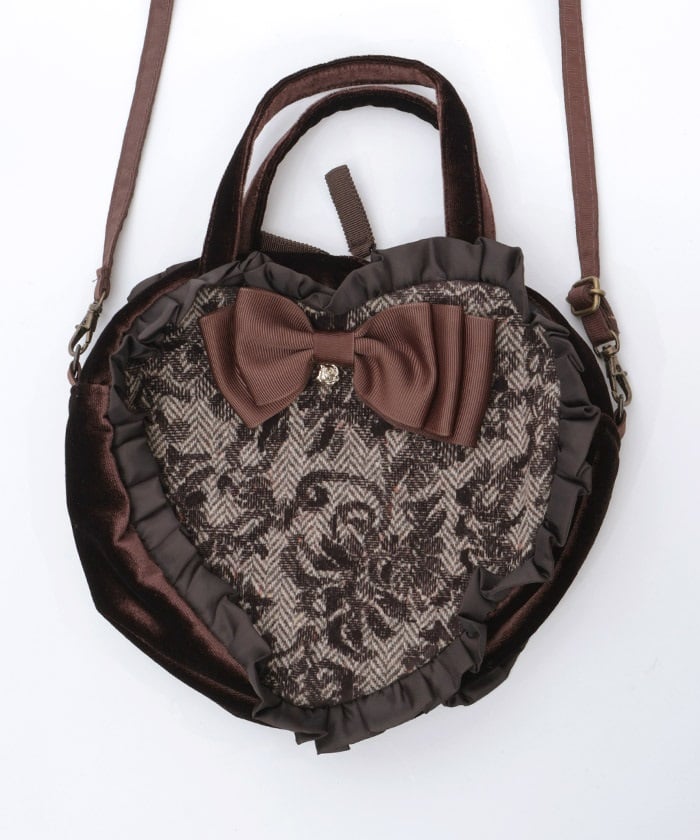 Tweed Heart Ribbon Bag S