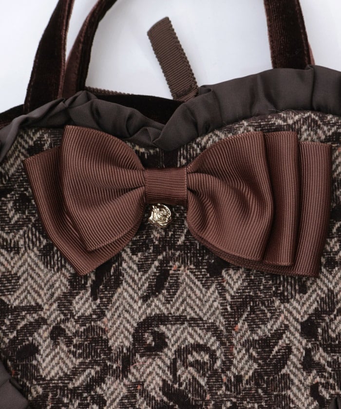 Tweed Heart Ribbon Bag S