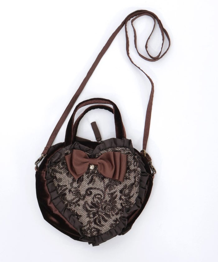 Tweed Heart Ribbon Bag S