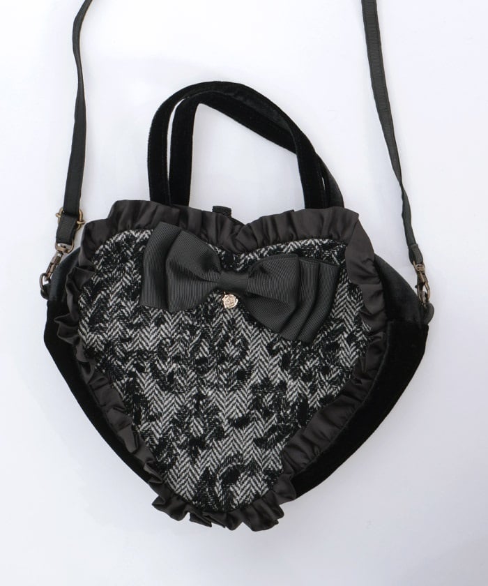 Tweed Heart Ribbon Bag S