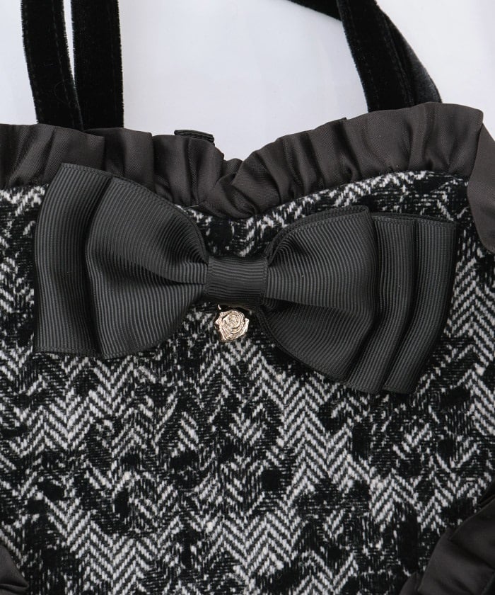 Tweed Heart Ribbon Bag S