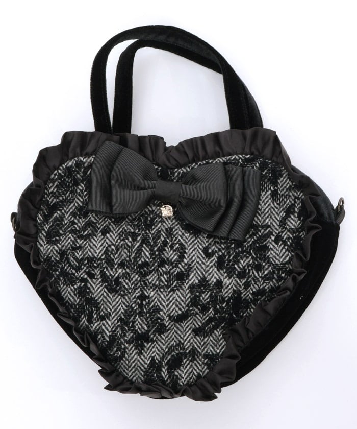 Tweed Heart Ribbon Bag S