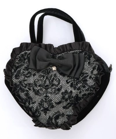 Tweed Heart Ribbon Bag S