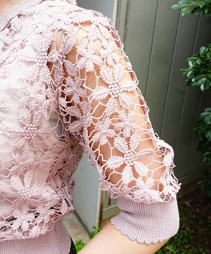 Flower Lace Short Sleeve Knit Cardigan – axes femme from JAPAN