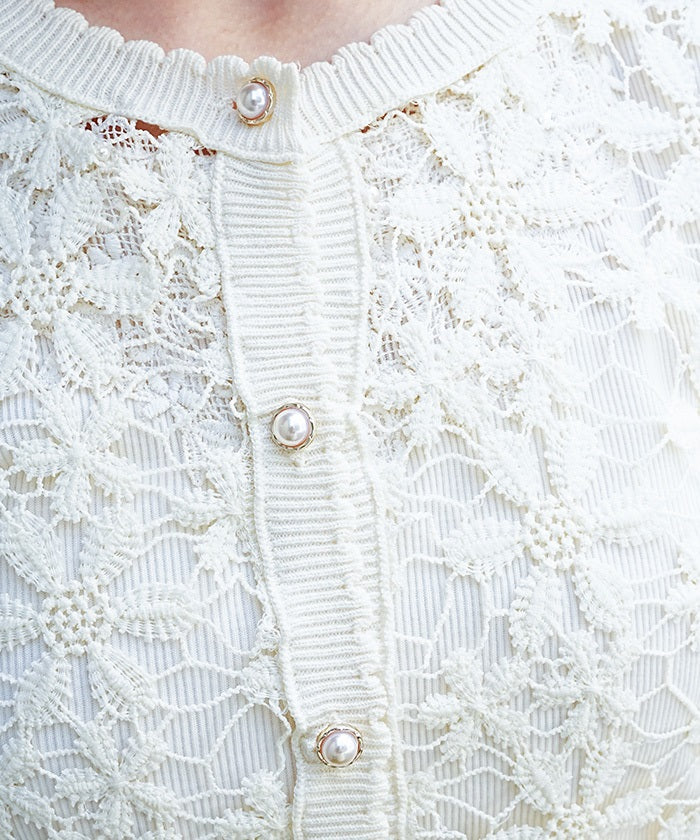 Flower Lace Short Sleeve Knit Cardigan – axes femme from JAPAN