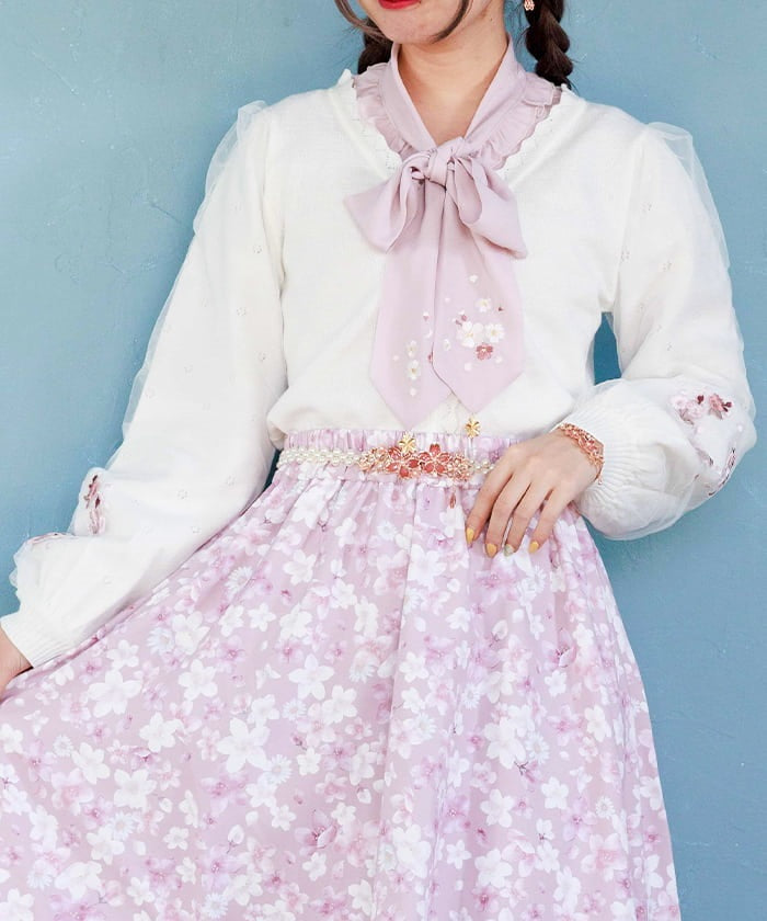 Sakura Embroidery Tulle Sleeve Cardigan – axes femme from JAPAN