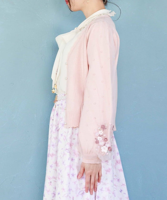 Sakura Embroidery Tulle Sleeve Cardigan – axes femme from JAPAN