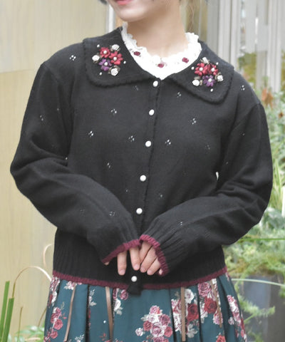 Flower Ribbon Embroidery Knit Cardigan