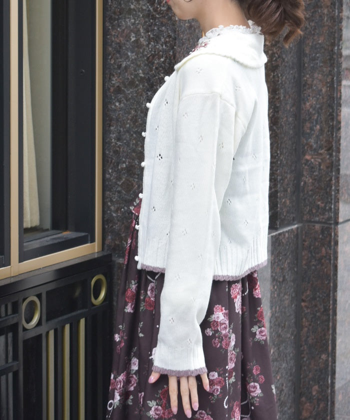 Flower Ribbon Embroidery Knit Cardigan