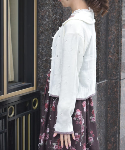 Flower Ribbon Embroidery Knit Cardigan