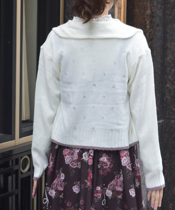 Flower Ribbon Embroidery Knit Cardigan