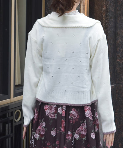 Flower Ribbon Embroidery Knit Cardigan