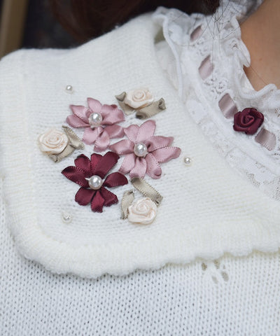 Flower Ribbon Embroidery Knit Cardigan