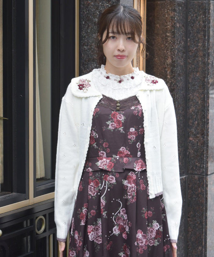 Flower Ribbon Embroidery Knit Cardigan