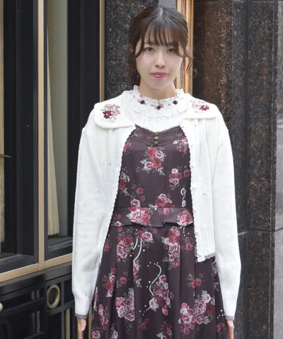 Flower Ribbon Embroidery Knit Cardigan