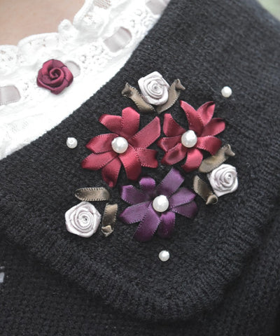 Flower Ribbon Embroidery Knit Cardigan