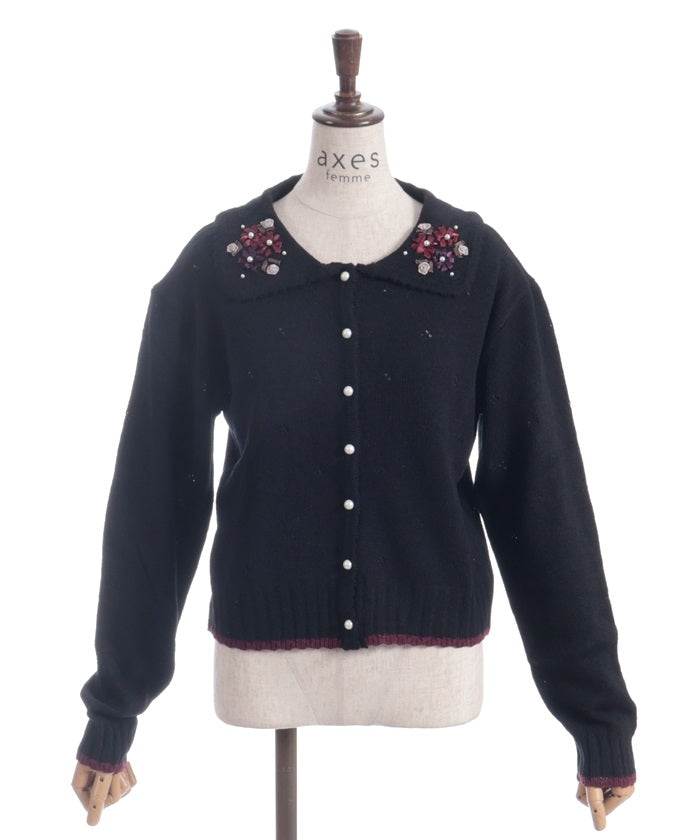 Flower Ribbon Embroidery Knit Cardigan