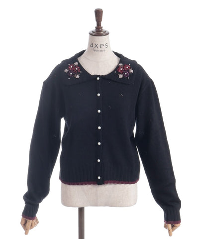 Flower Ribbon Embroidery Knit Cardigan