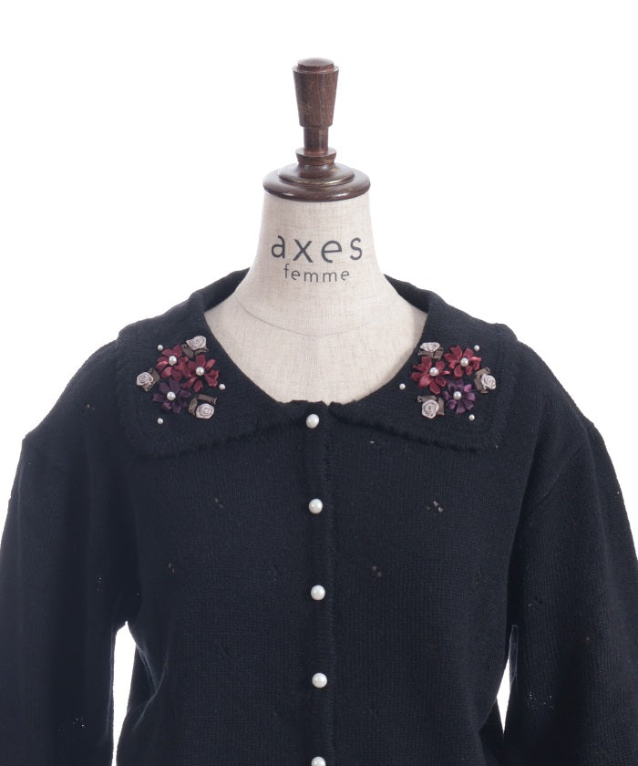 Flower Ribbon Embroidery Knit Cardigan